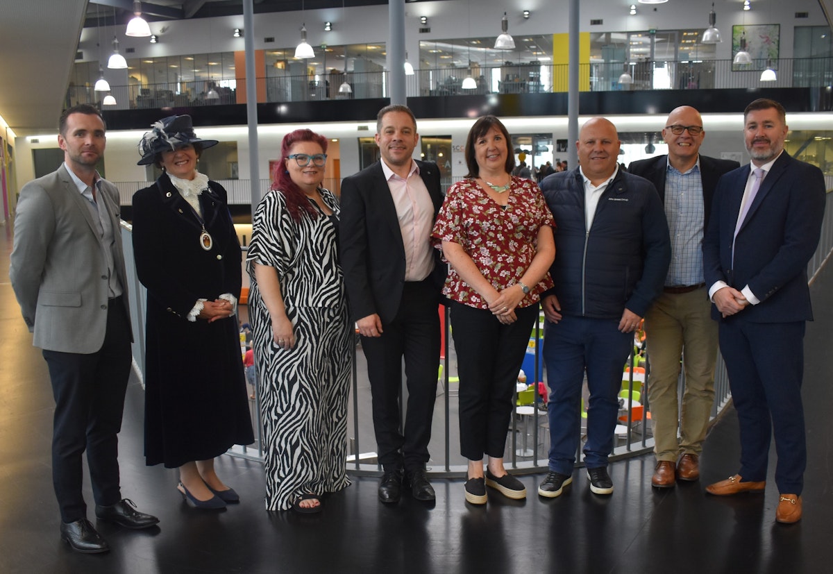 Chris Young, Yvonne Gilchrist-Mason, Josie Finch, Andy Wooldridge, Amanda Ankin, Paul Smith, Terry Baxter and Alan Pease at Suffolk New College